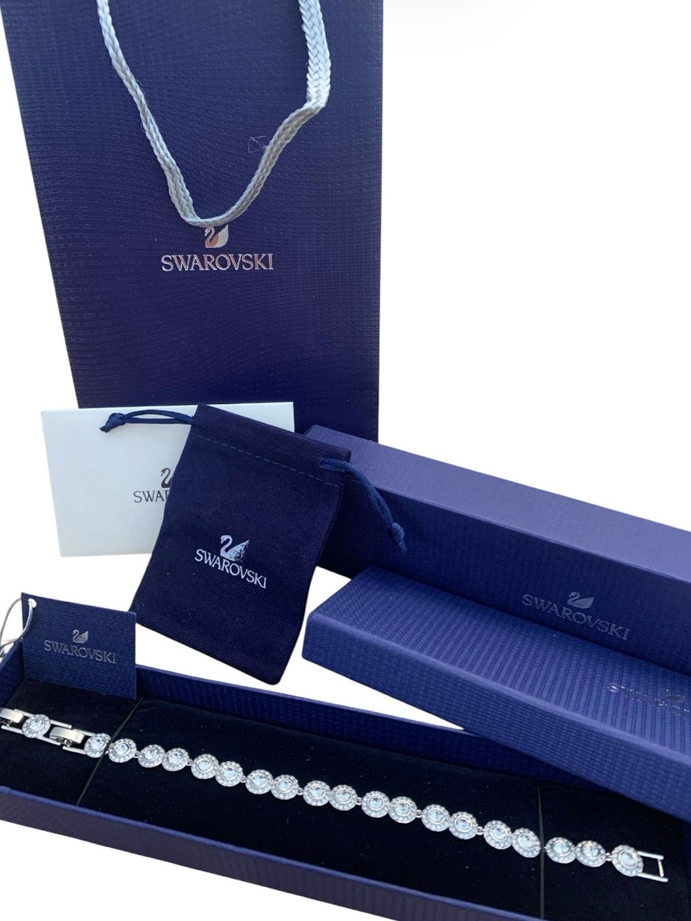 Swarovski Women's Una Angelic Halo Tennis bracelet 14 7/8" Rhodium Crystal White